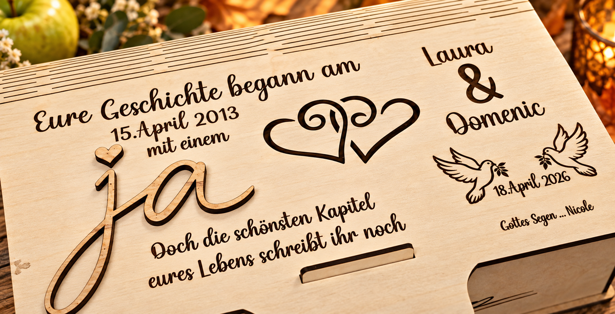 Personalisierte Hochzeitsbox aus Holz – Geschenkbox zur Hochzeit