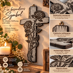 Rosenkreuz aus Holz – Wandkreuz mit Rosenmotiv | 30 cm | Lasergravur